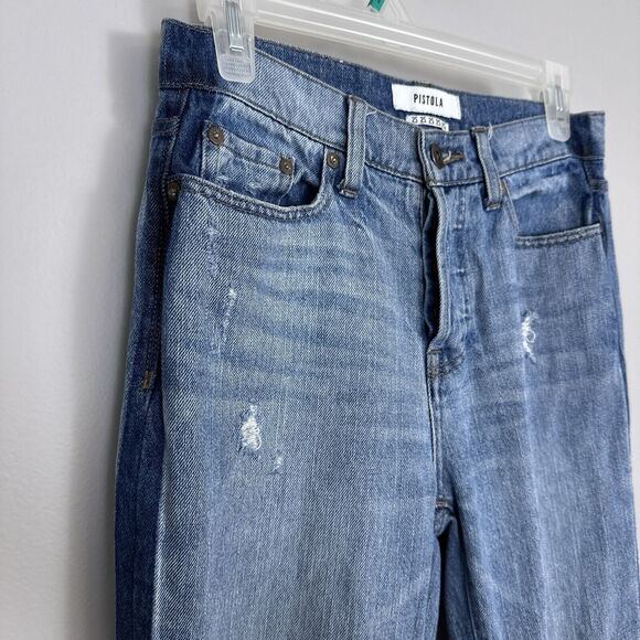 Pistola Charlie High Rise Straight Leg Jeans Size 25 Raw Hem Tonal Tuxedo Stripe - Picture 5 of 12